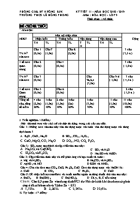Đề kiểm tra tiết 11 môn Hóa học Lớp 9 - Năm học 2018-2019 - Trường THCS Lê Hồng Phong